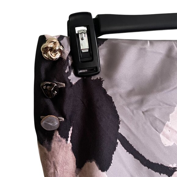 Zara Satin Effect Print Midi Skirt Gray Tan Size Small NWT High-Waisted - Picture 5 of 8